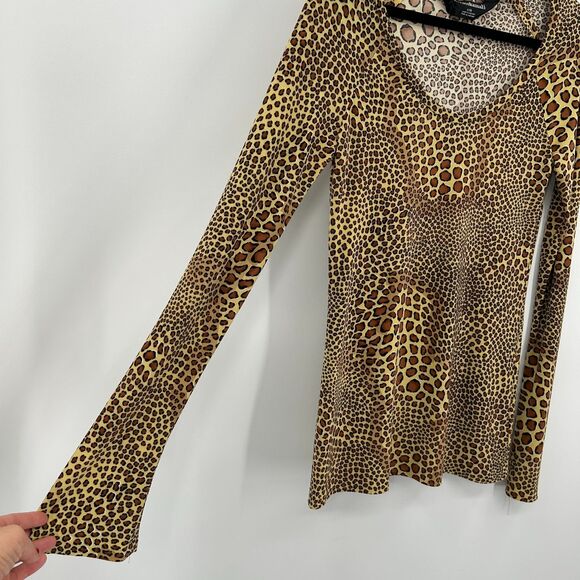 NORMA KAMALI Brown Yellow Leopard Print Scoop Neck Jersey Stretch Shirt Small - Picture 6 of 8